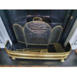 A 19th Century Brass Pierced Fender along with a 19th Century Brass and Mesh Spark Guard and