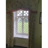 A good suite of double lined Curtains with pale green ground and floral decoration to include a