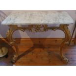 A Fantastic 19th Century Timber Gilt Console Table. The highly swept carved legs supporting a highly