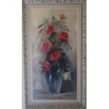 A good oil on Canvas of Roses, signed indistinctly LL. 100 x W51cm approx.