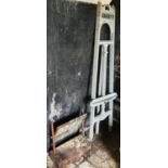 A good painted Easel H183 x W59cm approx. along with a Regency Mahogany Crutch Mirror (AF). H53 x