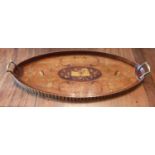 A lovely Edwardian Satinwood Inlaid oval Tray with a gallery top. H3 x D33 x W70cm approx. (handle