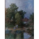 A 19th Century Watercolour of Children beside a pond. Signed A Lane LR. 31 x 25cm approx.