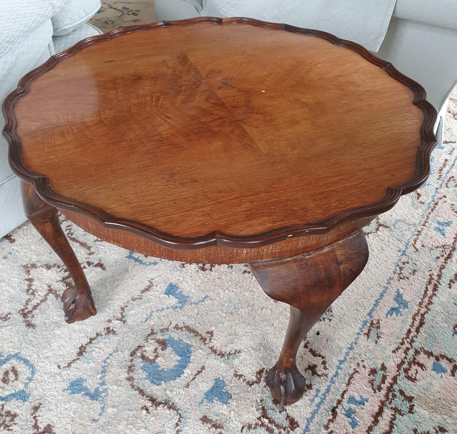 An Edwardian Walnut low Side Table with scalloped edge on ball and claw feet. Diam.60 x H39cm - Image 2 of 2