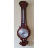 A 19th Century Mahogany Mercury Banjo Barometer with later thermometer. H92 x D5 x W27cm approx.