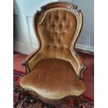 A really good 19th Century Rosewood Showframe deep buttoned Ladies Armchair on carved cabriole