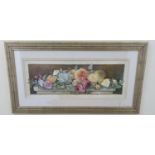 A 20th Century Watercolour of Roses in a contemporary fame. 19 x W48cm approx.