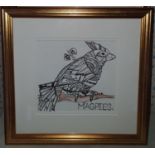 A signed Minter Kemp Print along with an Ink drawing of Magpies. 31 x W26, 15 x W16cm approx along w