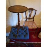 An Edwardian Mahogany Inlaid Wine Table. H55 x Diam.30cm approx., and Chair H83 x D36 x W39cm