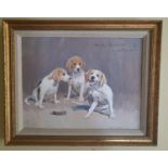 Neil Cawthorne. 'Bemused, Bewildered and Blissful. An Oil on Canvas of three Hounds. Signed and