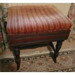 A late 19th Century rise and fall Piano Stool with striped upholstered top. H51 x D37 x W46cm
