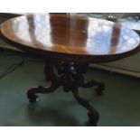 A late 19th Century Walnut oval Centre Table with swept support base. H78 x D76 x W120cm approx.