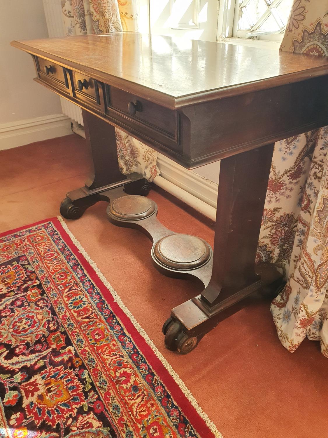 An early 19th Century triple drawer Side Table with stretcher base. H74 x D48 x W104cm approx. - Image 2 of 2