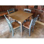 A set of four kitchen Chairs along with a Table. H76 x D81 x W81cm approx.
