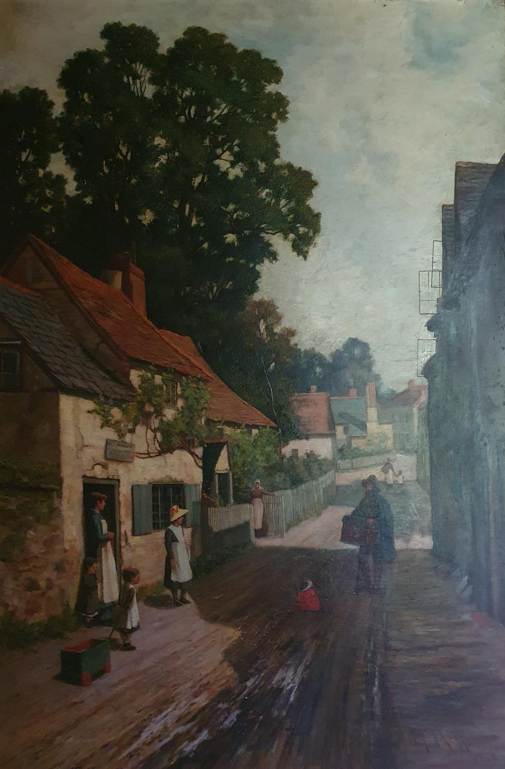 J F Moffatt. A 19th Century Oil on Canvas of a street scene. Signed and dated LL 1883. 91 x W62cm - Image 2 of 4