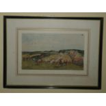 A signed Coloured Print after Lionel Edwards. The Goodwood Races ' Trundle Hill'. 38 x W46cm approx.