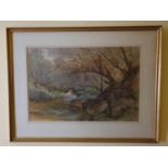 A 19th Century Watercolour of a Fisherman beside a river by Rose Maller. Signed and dated 1890 LR.
