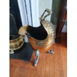 A really good 19th Century Brass Coal Helmet, possibly Irish, with rams head supported feet and