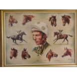 After G E Hoare. A Limited Edition Coloured Print of Lester Piggott and his Derby wins. Signed by