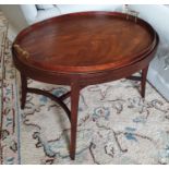 A Georgian Mahogany oval Butlers Table with gallery topped tray on a later base. 76 x 59 x H48cm