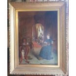 19th Century Victorian School. An Oil on Canvas of a young Lady wearing a blue dress, seated in an
