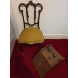 An Edwardian Salon Chair. H90 x D38 x W45cm approx., a stool and a coal scuttle.