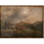A 19th Century Oil on Board in the manner of George Wright of a Scottish Highland Hunting party.