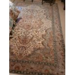 A good cream ground Persian Carpet with unique bespoke medallion design and all over decoration. 204