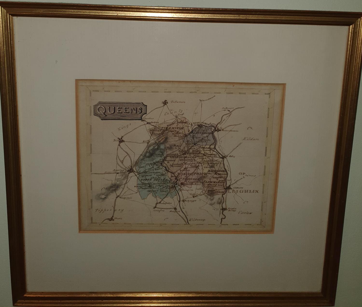 An 18th Century Book Plate Map of Queens County. Hand coloured. 35 x W38cm approx.