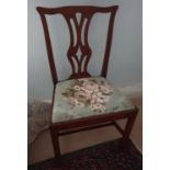 A single Georgian Mahogany Chair with tapestry seat. H92 x D43 x W53cm approx.