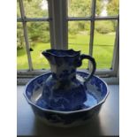 A very large Masons Ironstone Blue and White Jug and Bowl. H28 x Diam40cm approx.