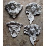 A group of four Plaster Wall Pockets. two are 40 x 37, one 28 x 38 and one 26 x 32cm approx.