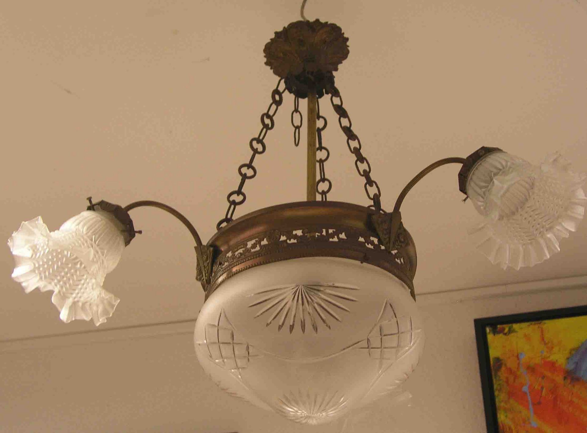 Deckenlampe um 1900. Dreiarmiges