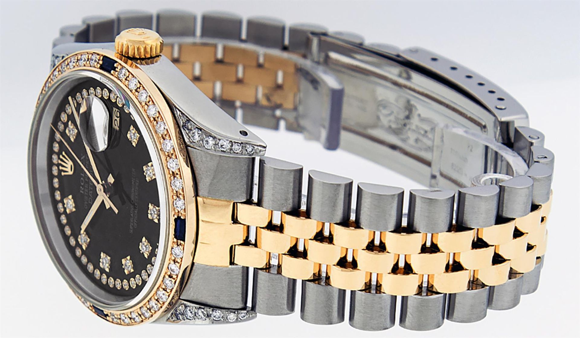 Rolex Mens 2 Tone Black Diamond String Lugs & Sapphire Datejust Wristwatch - Image 6 of 9