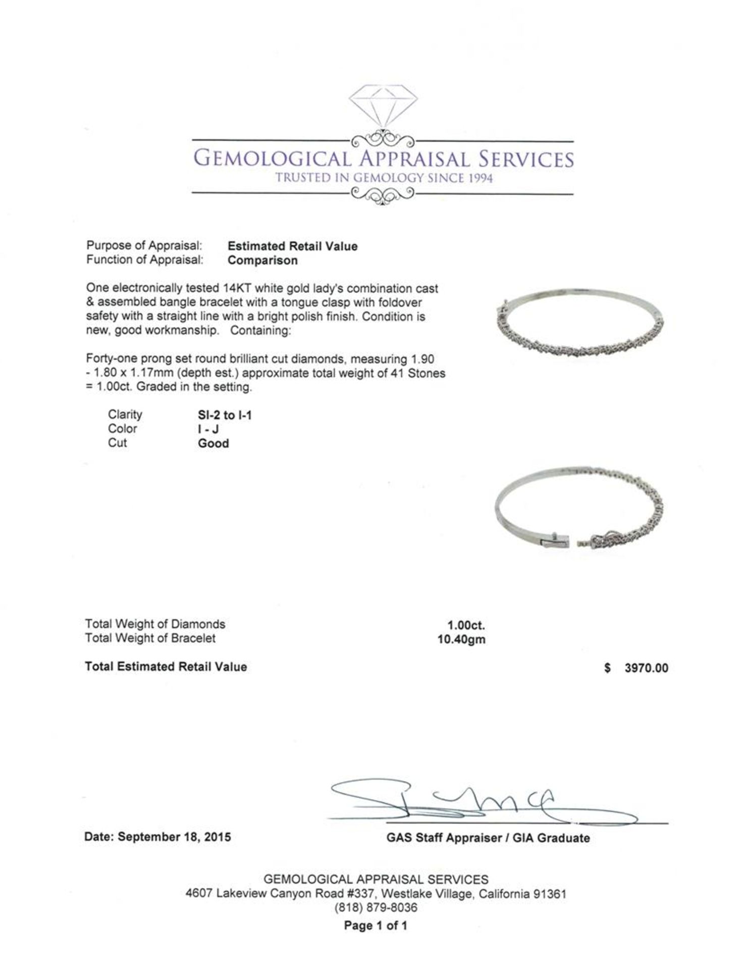 1.00 ctw Diamond Bangle Bracelet - 14KT White Gold - Image 4 of 4