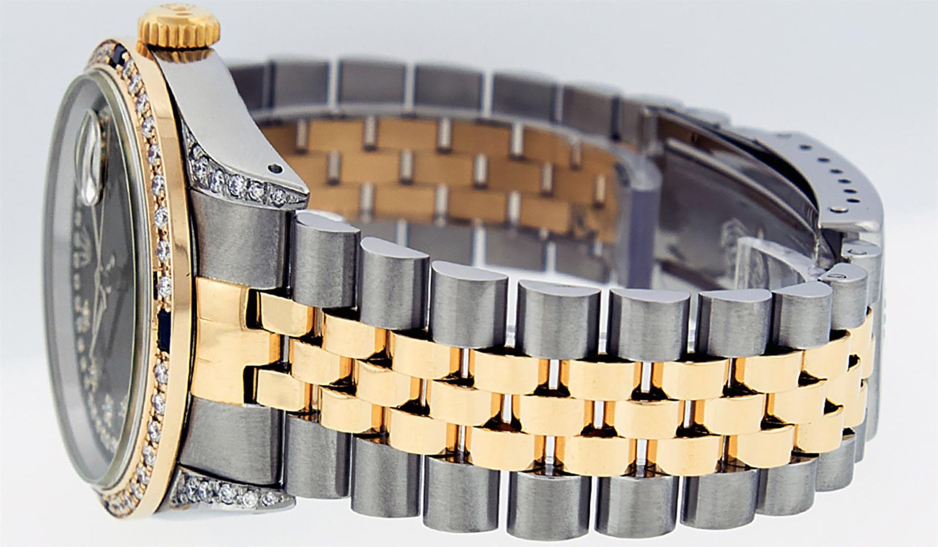 Rolex Mens 2 Tone Black Diamond String Lugs & Sapphire Datejust Wristwatch - Image 5 of 9