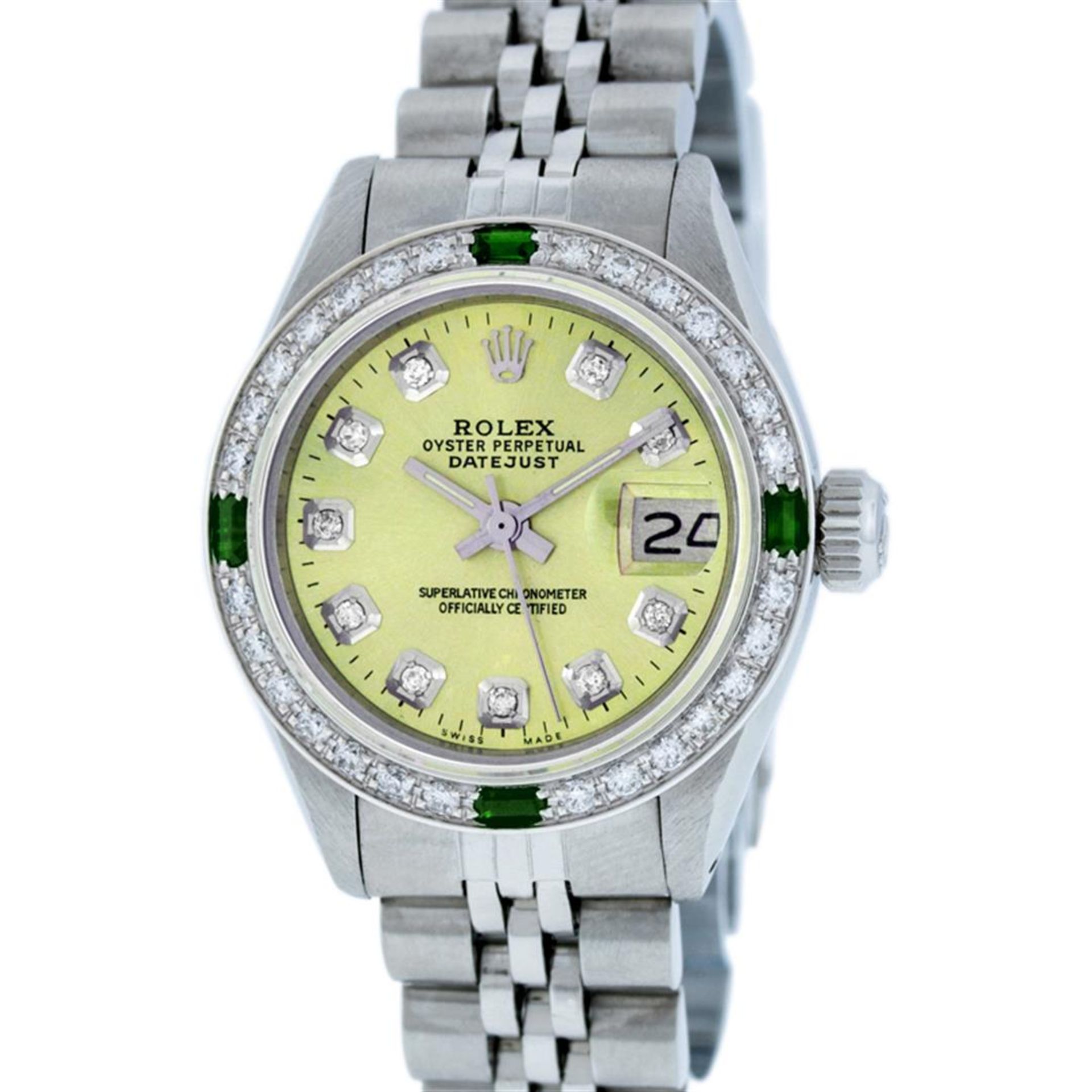 Rolex Ladies Stainless Steel Yellow Diamond & Emerald Oyster Perpetual Datejust - Image 2 of 9