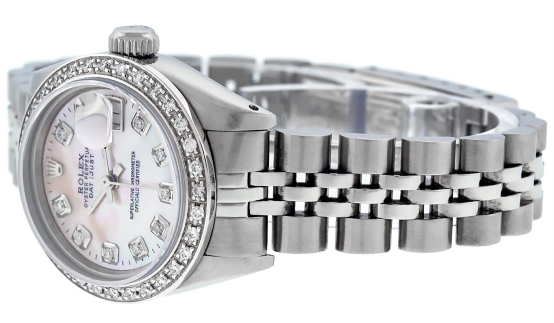 Rolex Ladies Stainless Steel Pink MOP Diamond 26MM Oyster Perpetaul Datejust - Image 7 of 9
