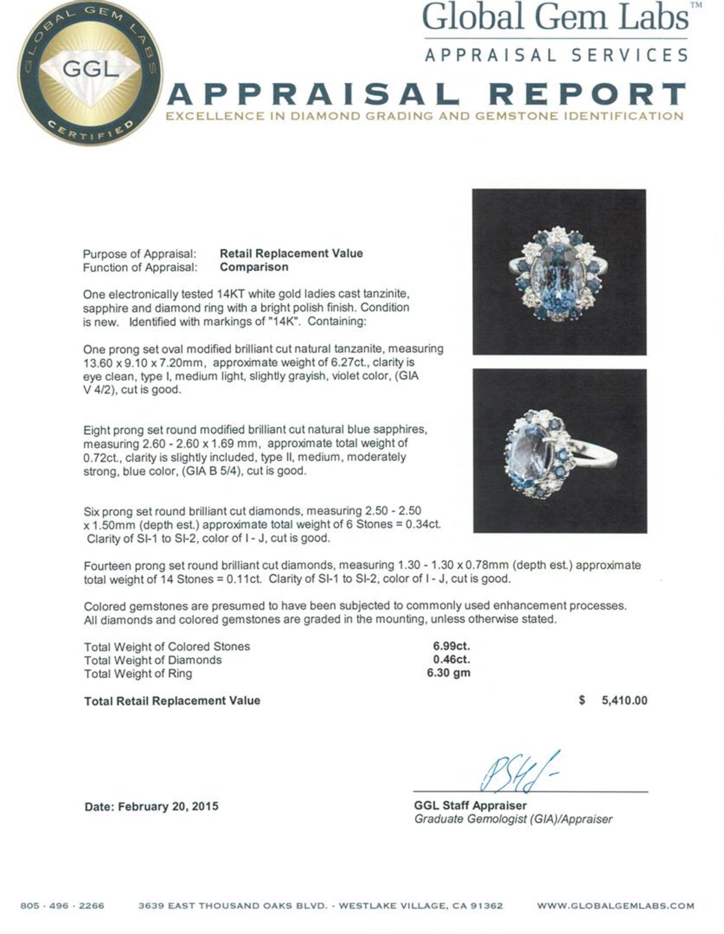 14KT White Gold 6.27 ctw Tanzanite, Sapphire and Diamond Ring - Image 5 of 5