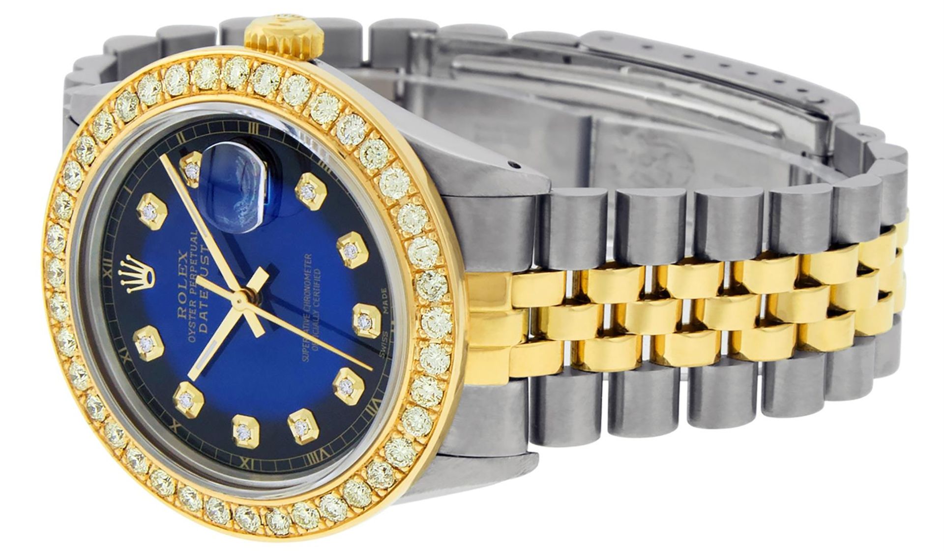 Rolex Mens 2 Tone 18K Blue Vignette 1.9 ctw Diamond Datejust Wristwatch 36MM - Image 6 of 9