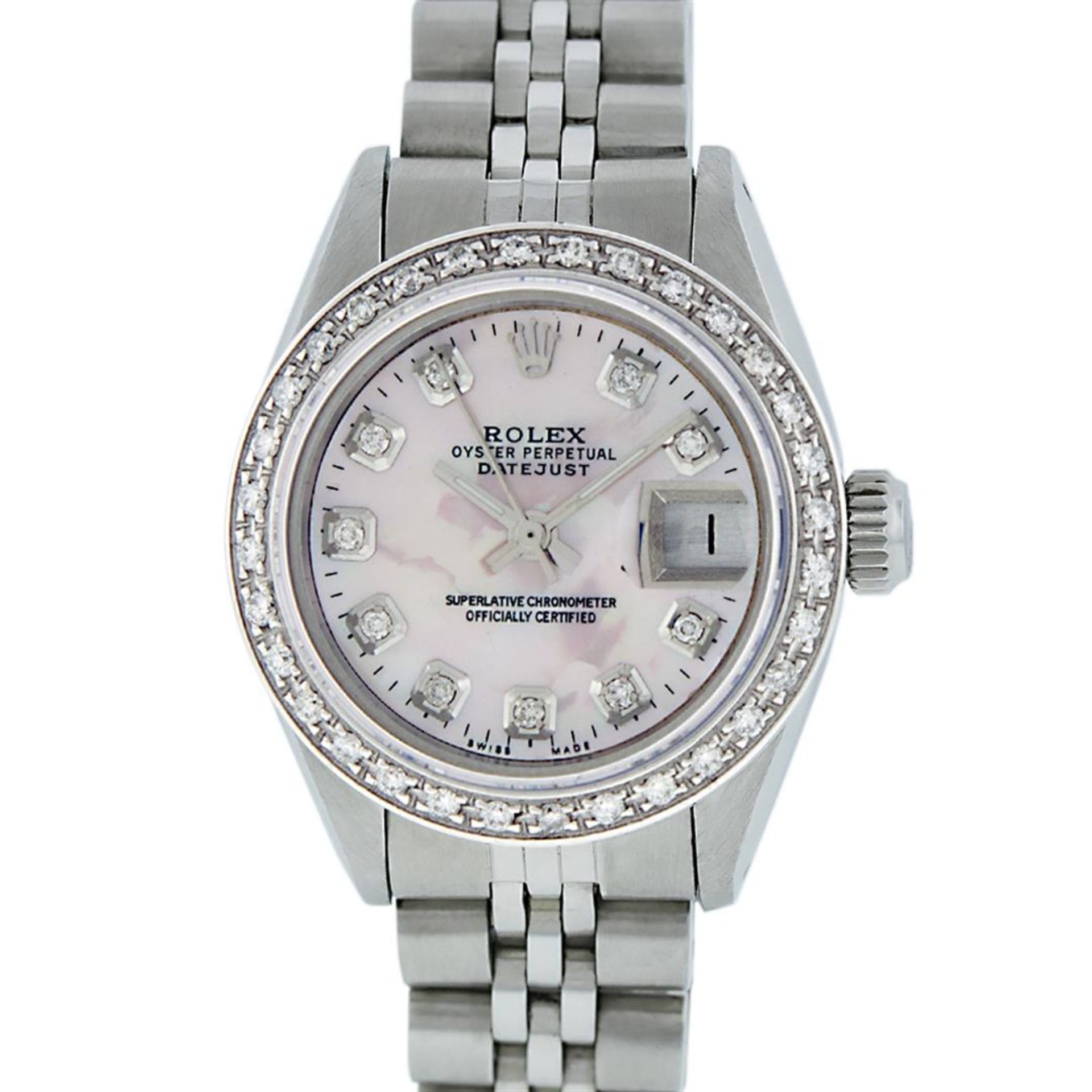 Rolex Ladies Stainless Steel Pink MOP Diamond 26MM Oyster Perpetaul Datejust - Image 2 of 9