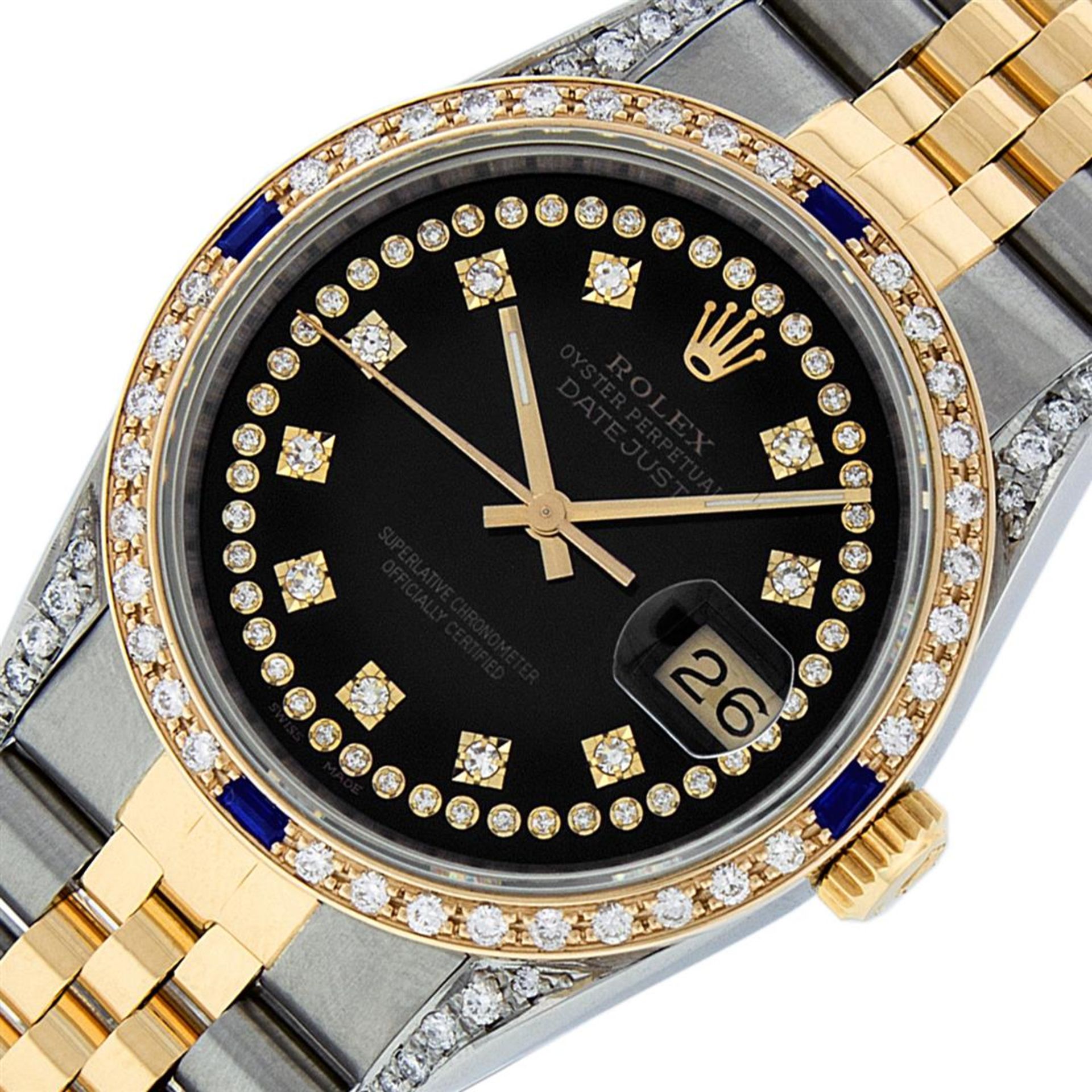 Rolex Mens 2 Tone Black Diamond String Lugs & Sapphire Datejust Wristwatch - Image 2 of 9