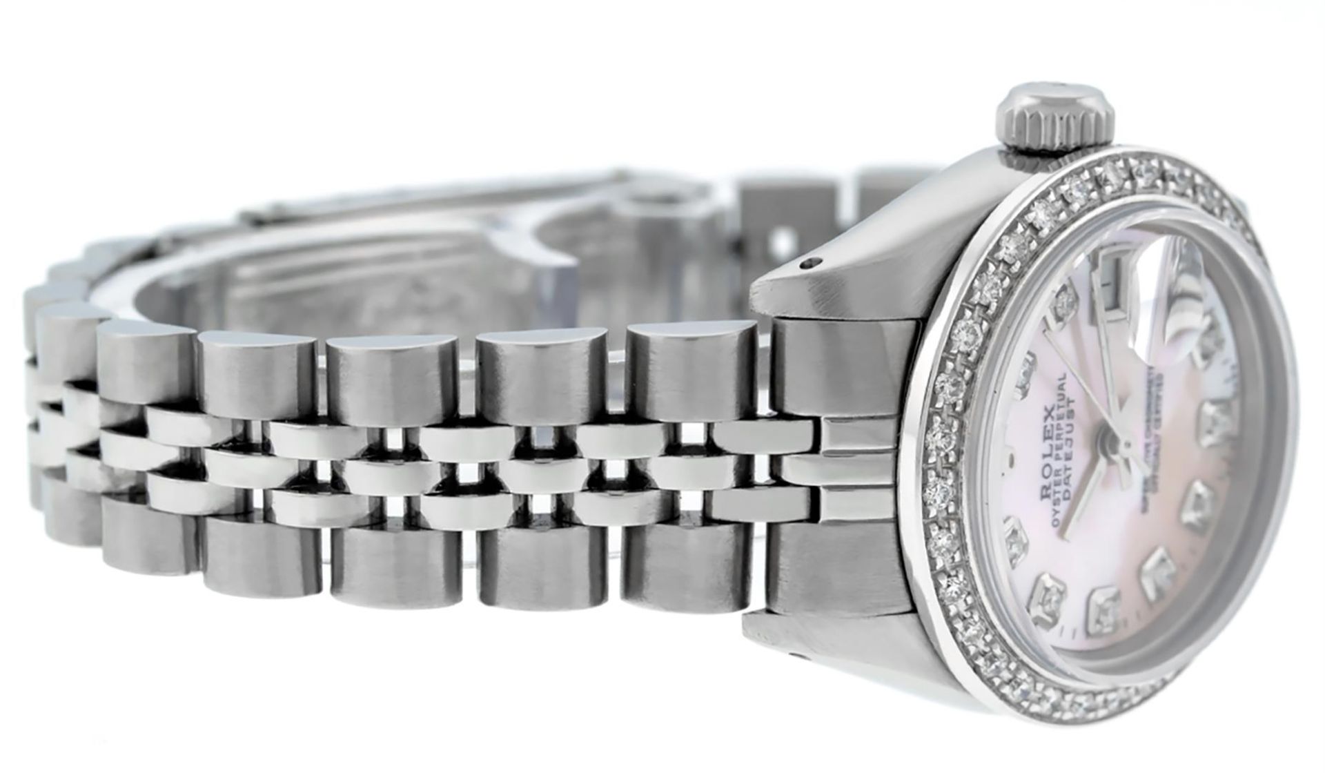 Rolex Ladies Stainless Steel Pink MOP Diamond 26MM Oyster Perpetaul Datejust - Image 3 of 9