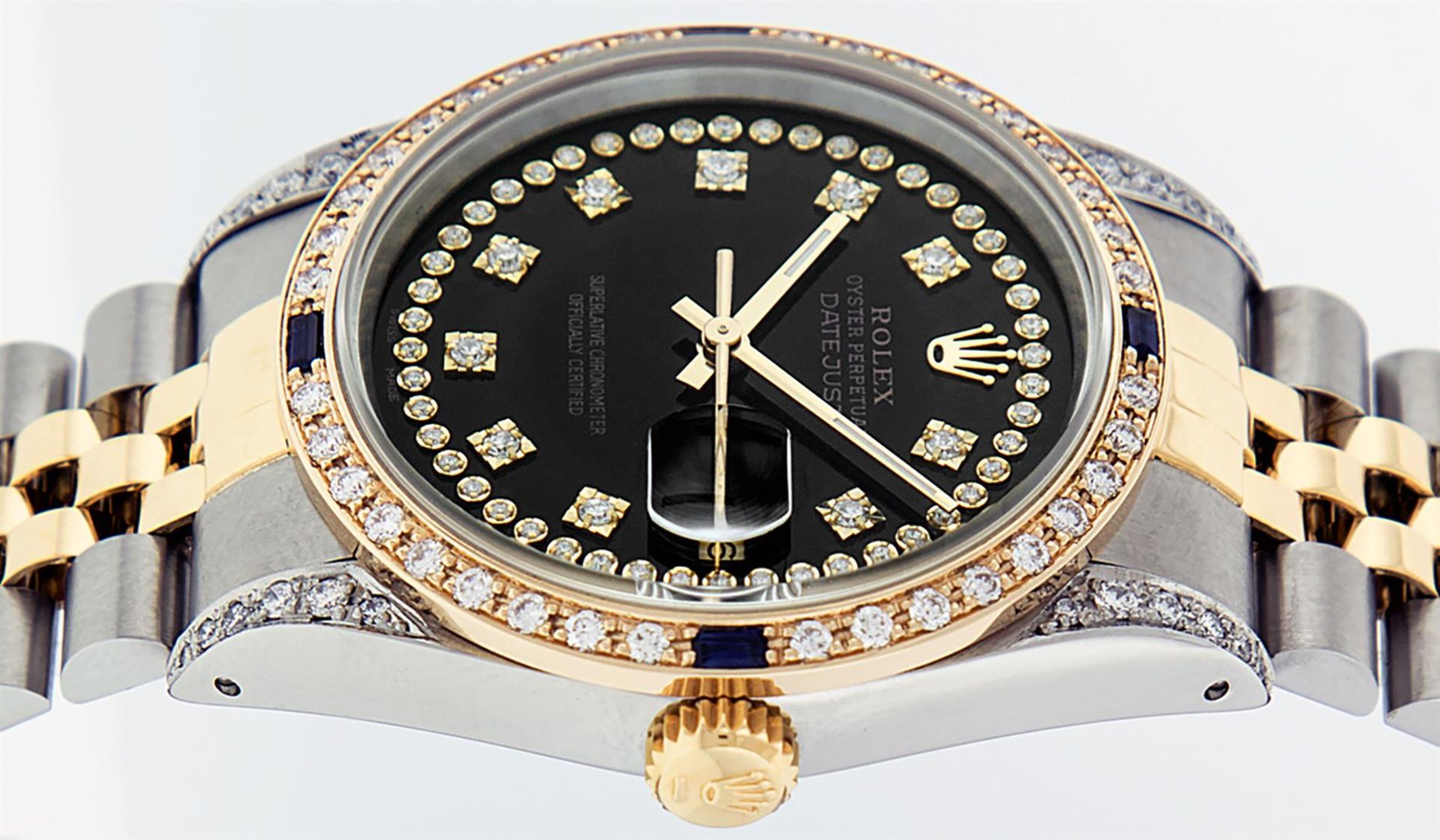 Rolex Mens 2 Tone Black Diamond String Lugs & Sapphire Datejust Wristwatch - Image 9 of 9