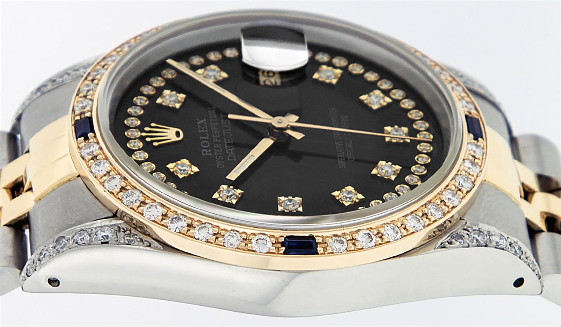 Rolex Mens 2 Tone Black Diamond String Lugs & Sapphire Datejust Wristwatch - Image 8 of 9