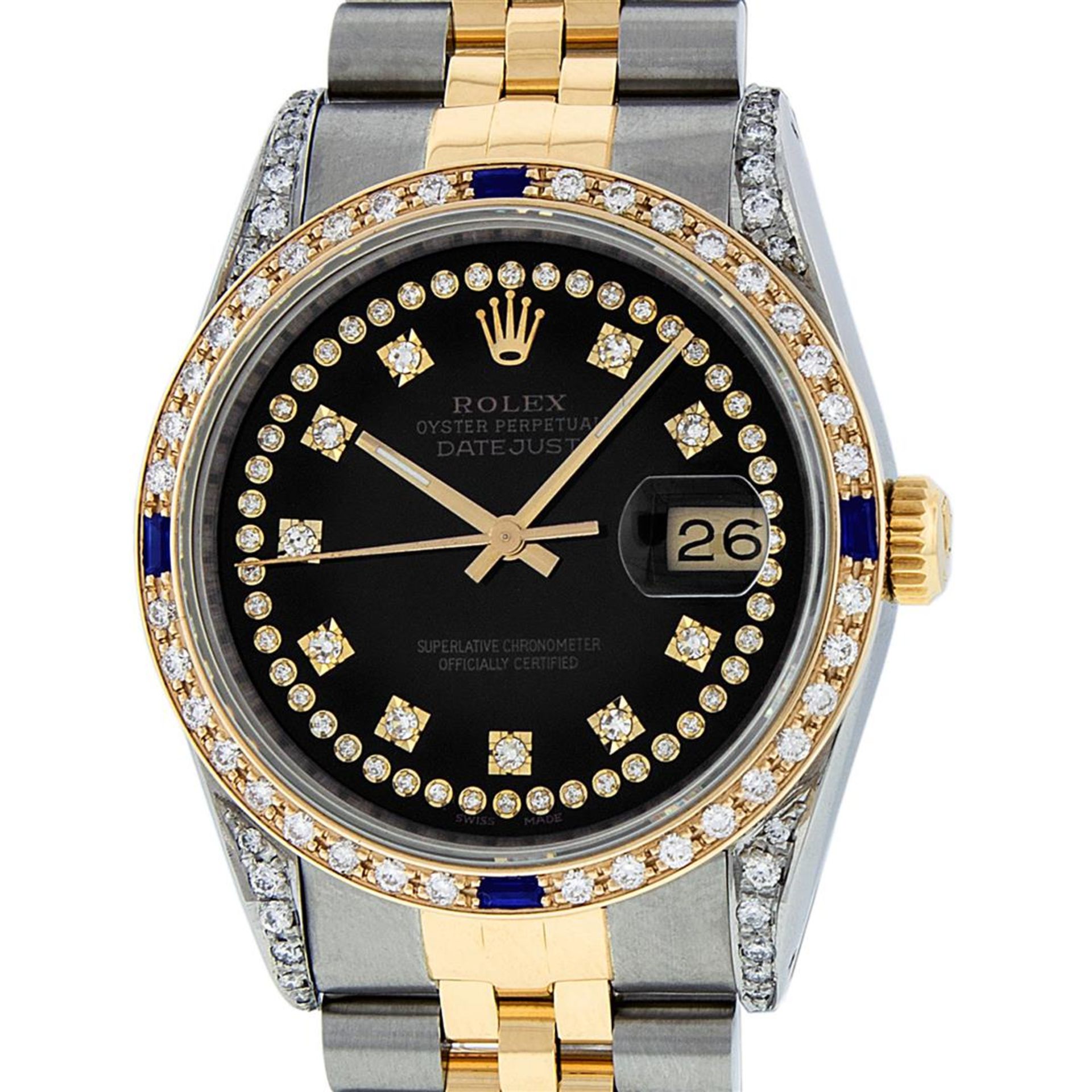 Rolex Mens 2 Tone Black Diamond String Lugs & Sapphire Datejust Wristwatch - Image 3 of 9