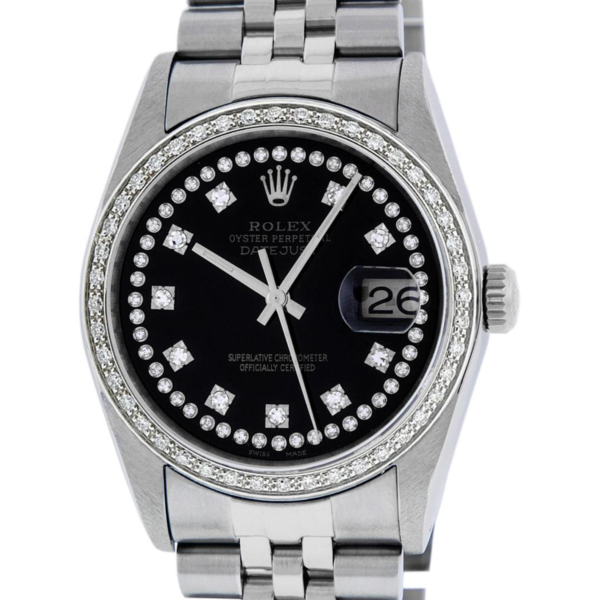 Rolex Mens Stainless Steel Black String Diamond 36MM Oyster Perpetual Datejust - Image 2 of 9