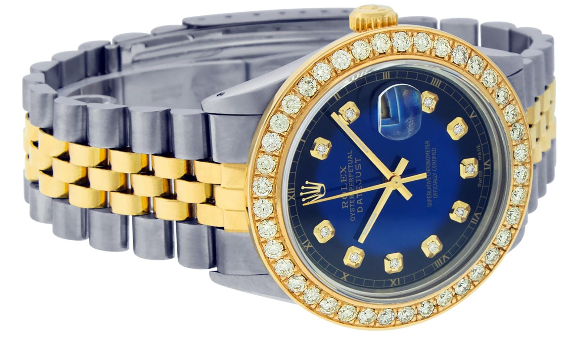 Rolex Mens 2 Tone 18K Blue Vignette 1.9 ctw Diamond Datejust Wristwatch 36MM - Image 5 of 9