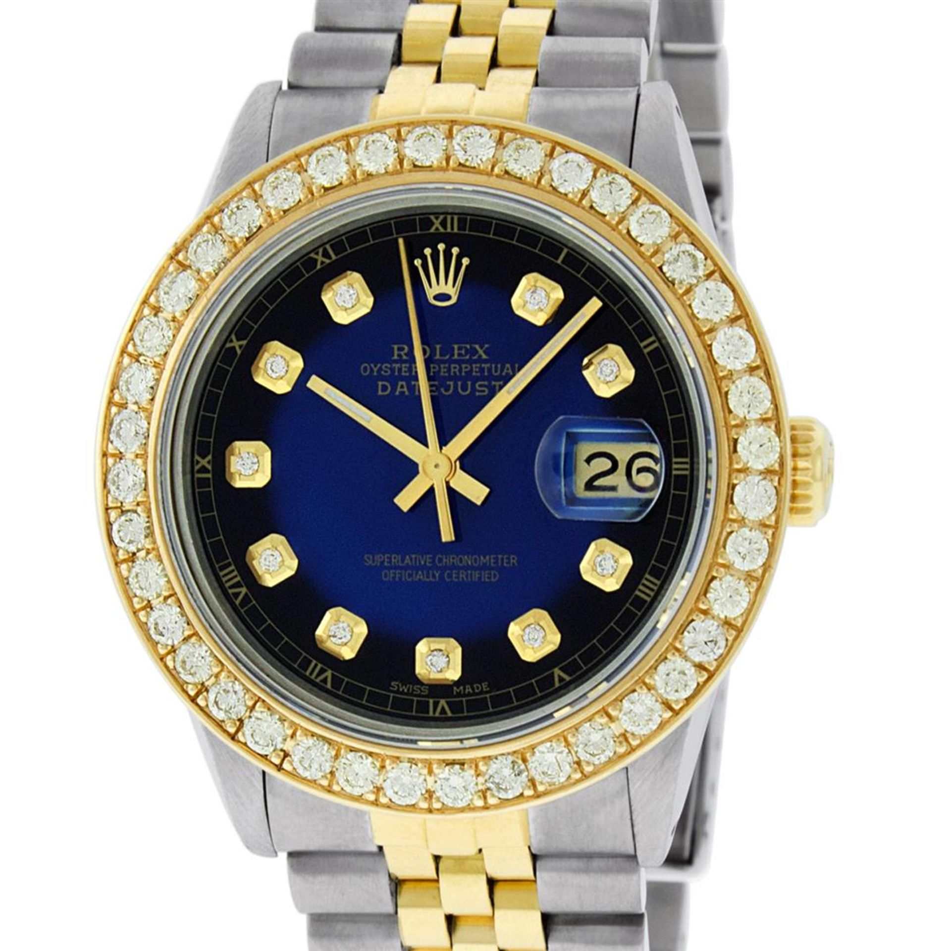 Rolex Mens 2 Tone 18K Blue Vignette 1.9 ctw Diamond Datejust Wristwatch 36MM - Image 7 of 9