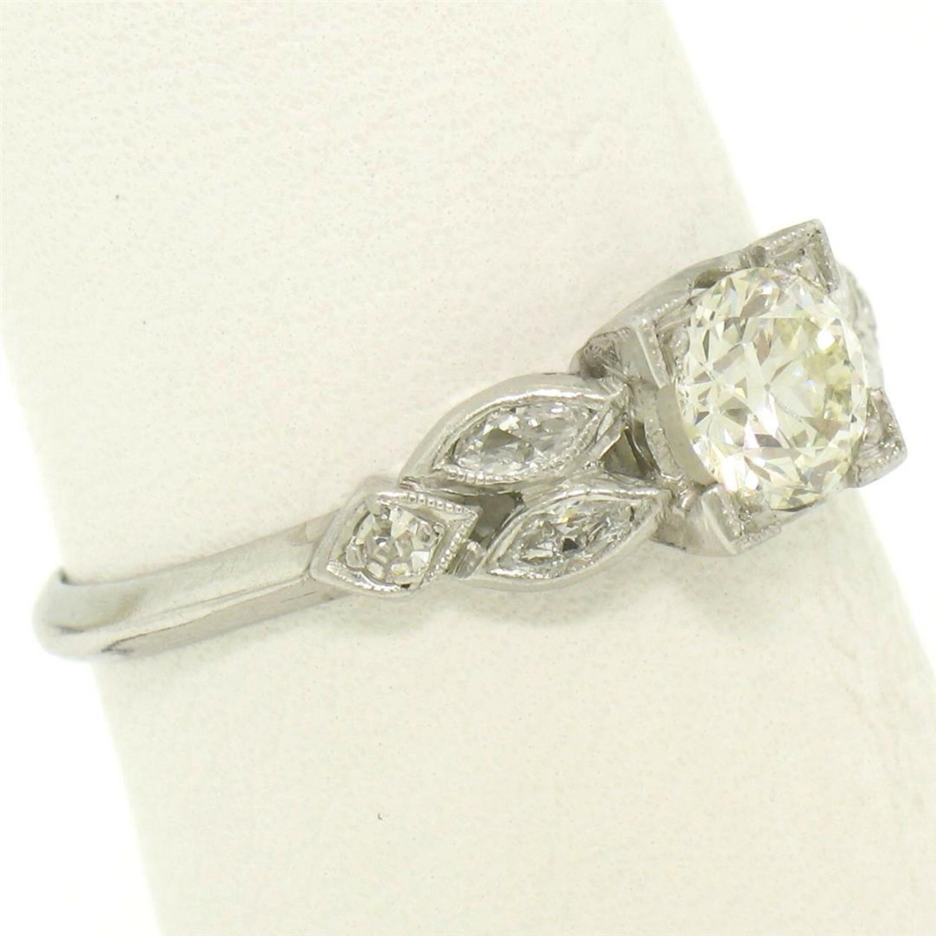 Antique Art Deco Platinum 0.90 ctw Old European & Marquise Diamond Solitaire Rin - Image 8 of 9